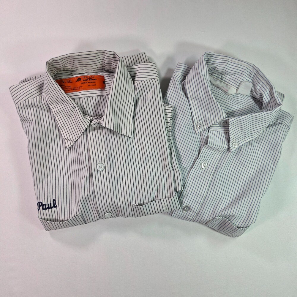 Vintage Red Kap Unitog Pinstripe Work Shirt Lot of 2 Meduim Mechanic Uniform